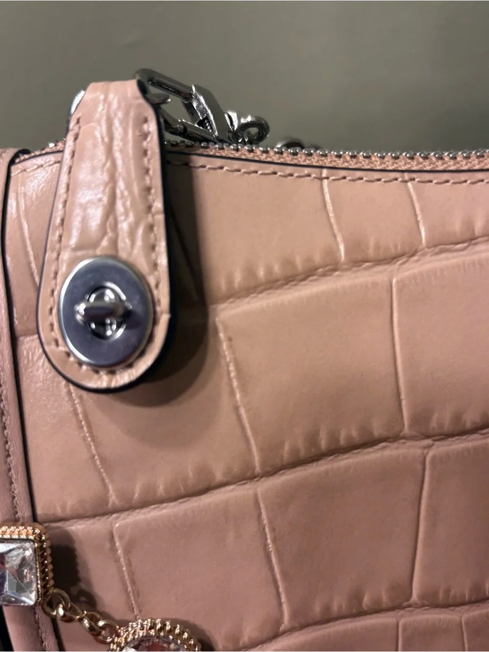 Coach Taupe Croc-Embossed Shoulder Bag with Cream & Taupe Card Case